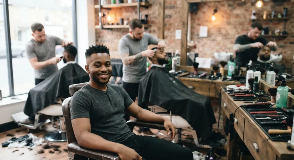 Bald fade haircut with hair faded all the way down to bare skin