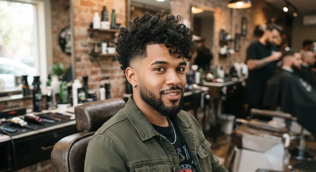 Man with a burst fade and textured fringe haircut