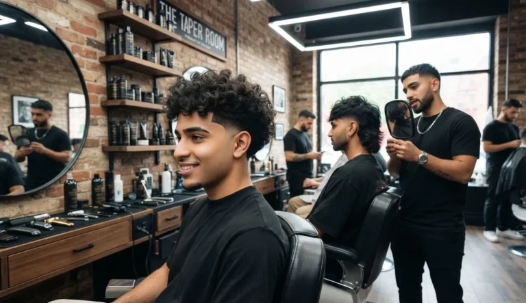 Burst taper fade haircut with textured top