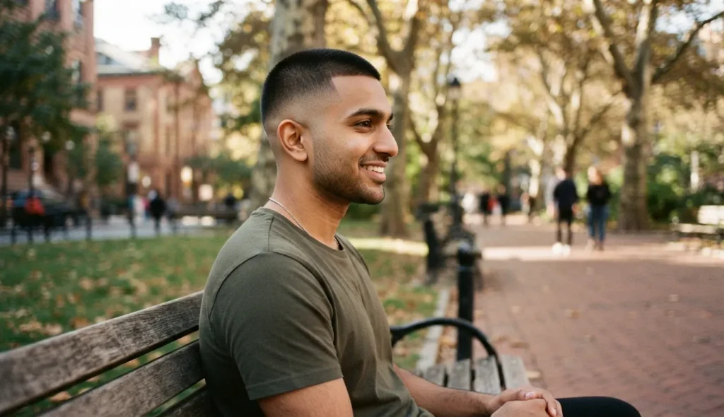Buzz cut with a low fade and clean tapered sides.