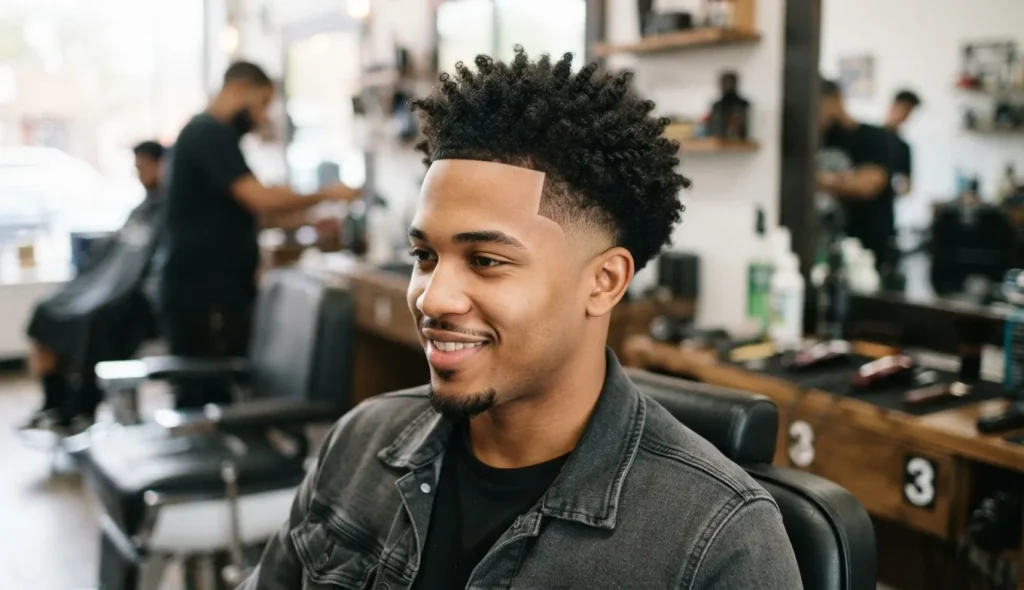 Man with a coily textured top and shaped front edge
