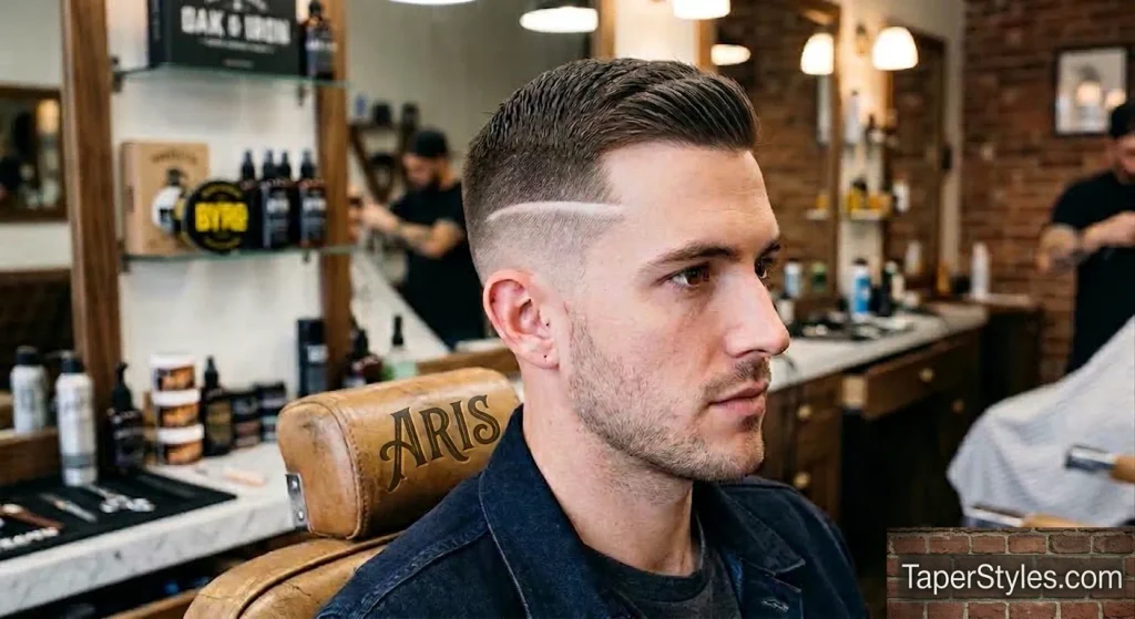 Mid Taper Fade for Black Male: 22 Best Styles for 2026 6 Black man with a crew cut and single shaved line