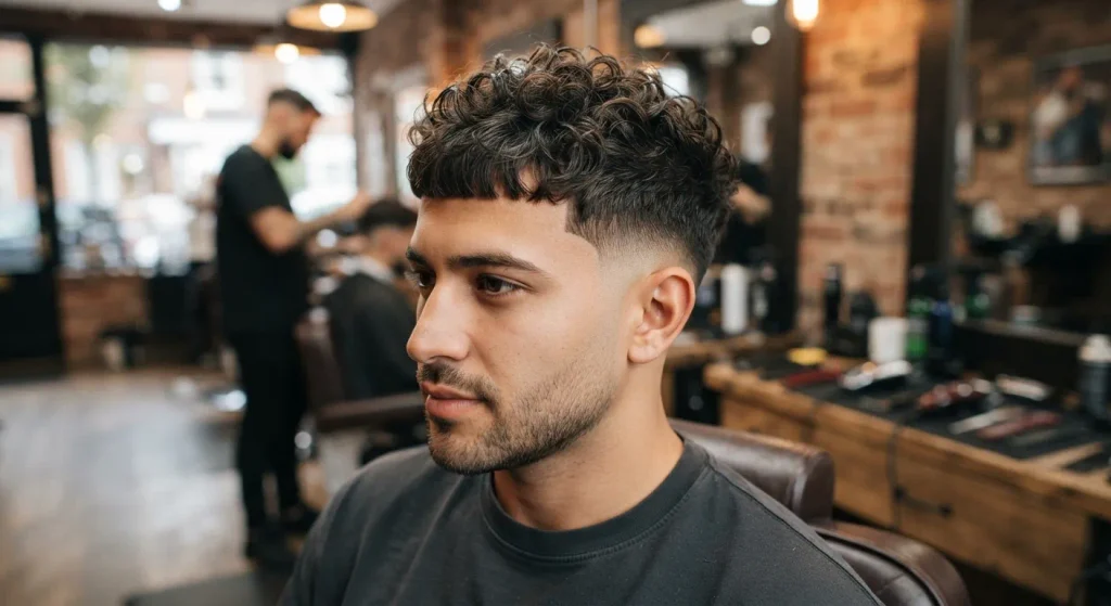 Low Taper Fade Curly Hair: Styles, Tips & Barber Guide 2026 11 Curly Caesar with defined curls and a short textured fringe.
