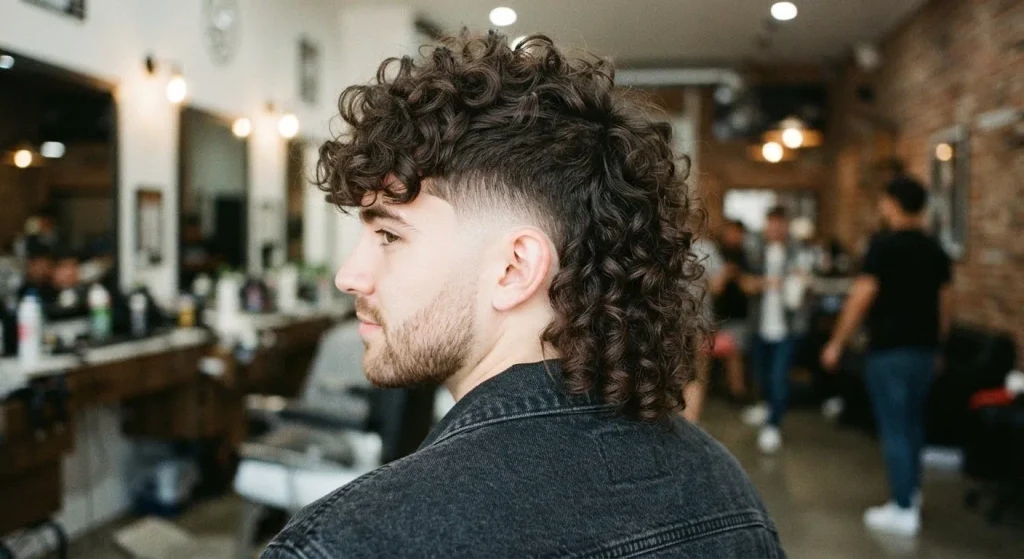 Low Taper Fade Curly Hair: Styles, Tips & Barber Guide 2026 16 Curly mullet with defined curls and tapered sides.