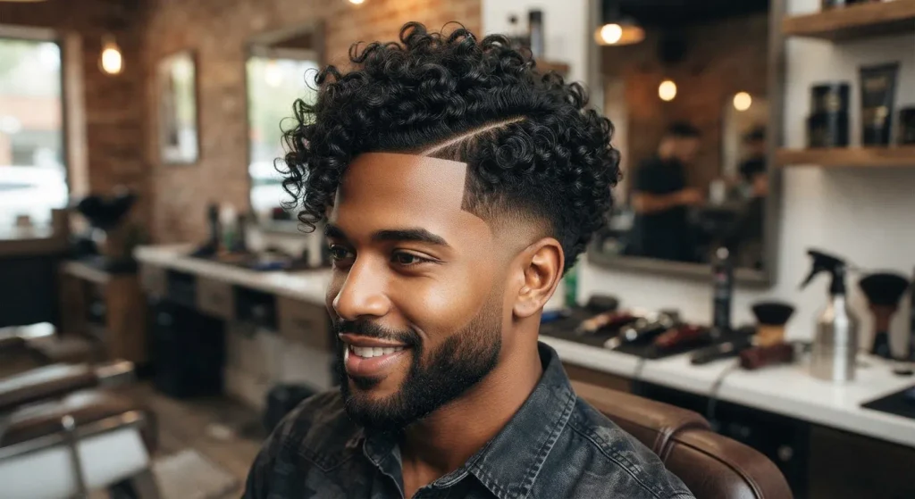 Low Taper Fade Curly Hair: Styles, Tips & Barber Guide 2026 17 Curly side part with defined curls and a clean tapered finish.