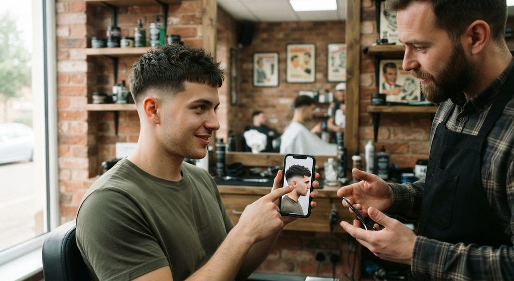 Edgar haircut showing different fade choices, including low, mid, and high fades.