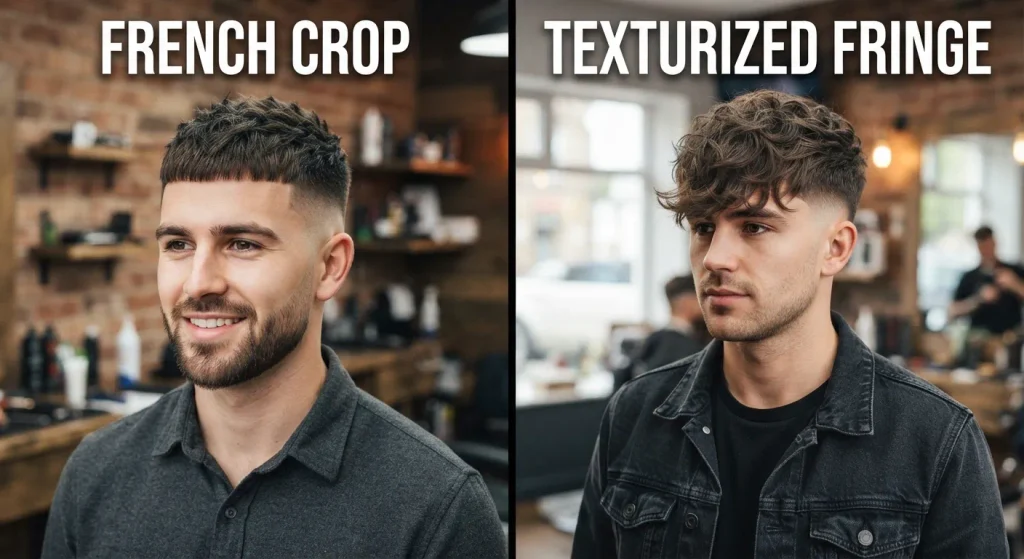 Blowout Taper Textured Fringe: The Complete Barber's Guide 4 Blowout taper textured fringe compared with a textured crop