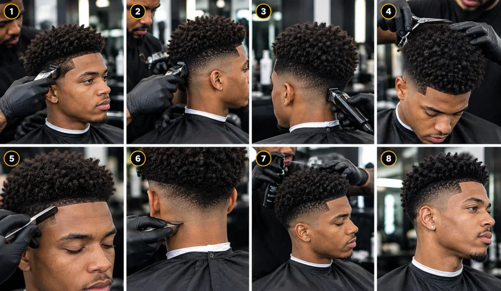High Taper Fade for Black Male: 12 Styles, Cost, Real Guide 2026 4 How a barber cuts a high taper fade step by step
