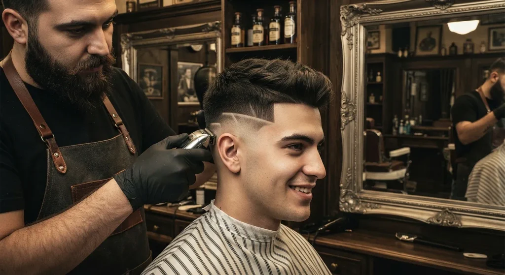 Low skin fade haircut with the fade line starting just above the ear