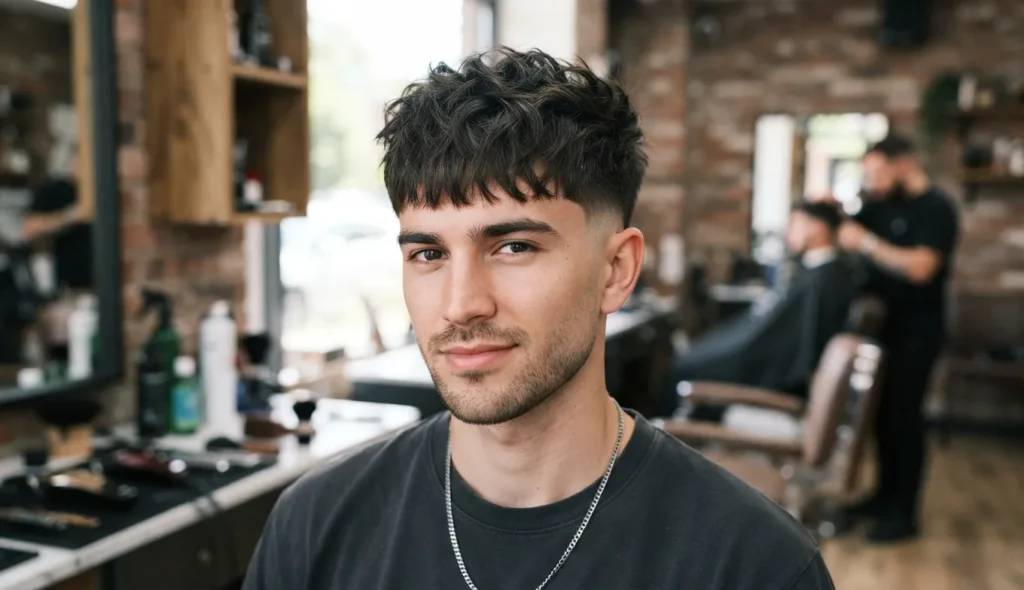 Man with a low taper and 3-inch textured fringe