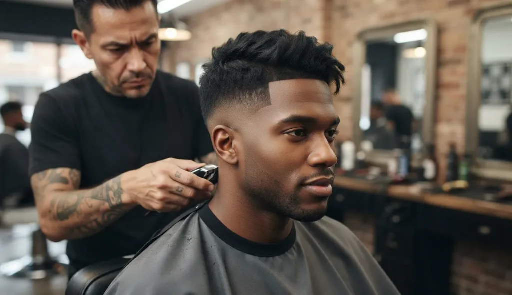 Low shadow fade haircut for men with a soft blended finish.