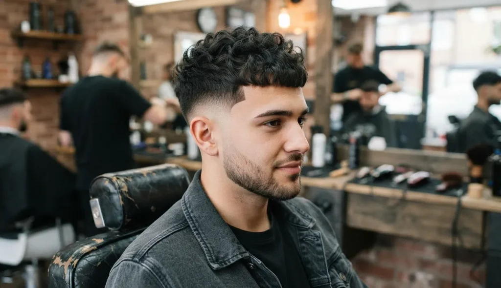 Low temp fade haircut for men with a clean fade at the temples.