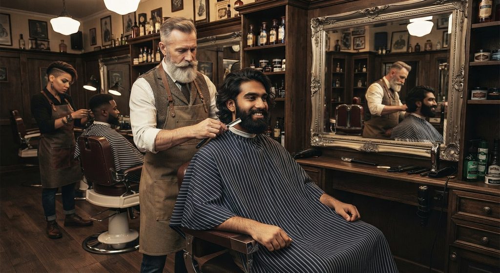 Mid skin fade haircut with the fade line starting at the temple