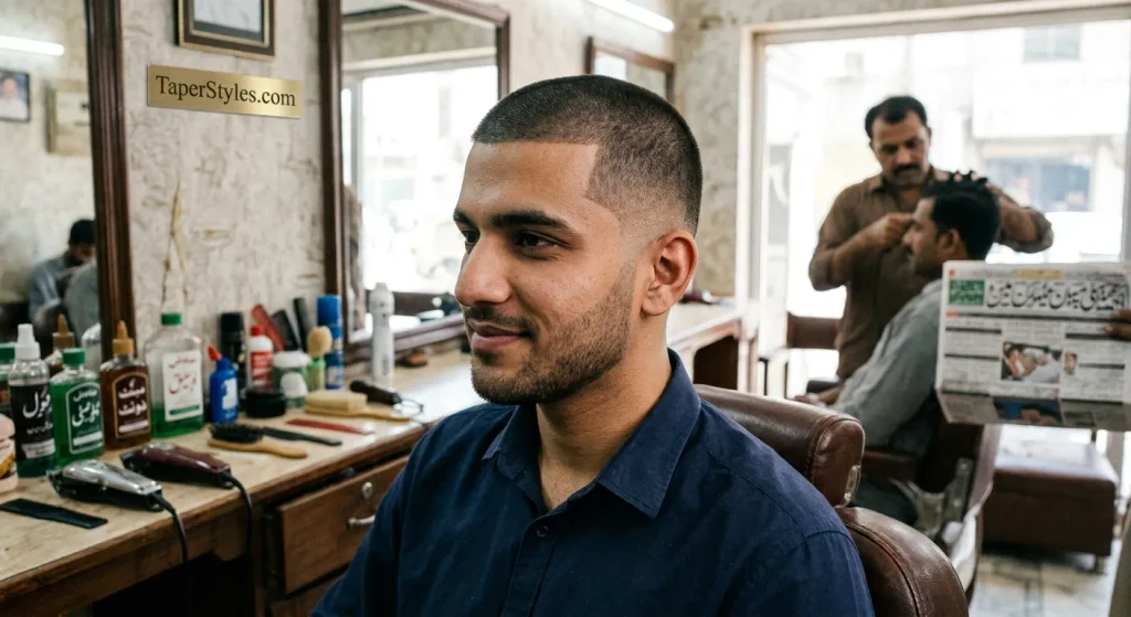 Mid Taper Fade Guide: Styles & Face Shapes (2026) 13 **Alt text:**
A young man showcasing a **Mid Taper Buzz Cut** hairstyle, featuring short, evenly trimmed hair on top with clean mid-tapered sides and back for a sharp, low-maintenance look.