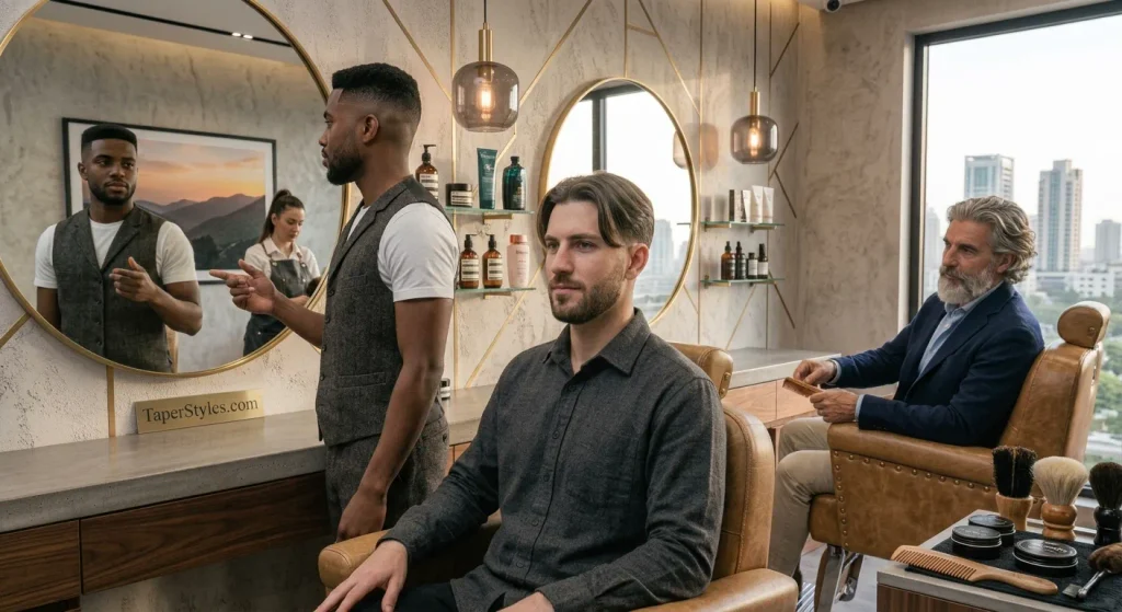 Mid Taper Fade Guide: Styles & Face Shapes (2026) 15 Mid Taper Middle Part with clean tapered sides and a natural center part.
