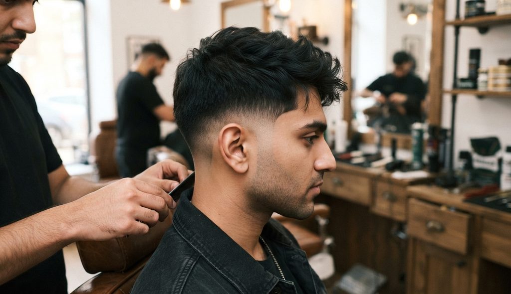Blowout Taper Textured Fringe: The Complete Barber's Guide 6 Mid taper haircut with textured fringe and blowout styling