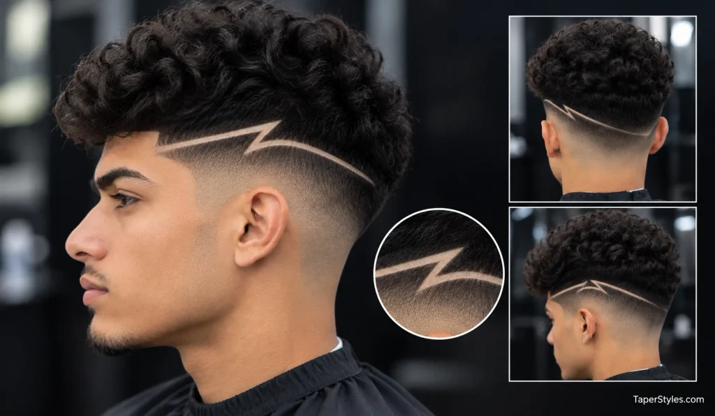Mid Taper Fade for Black Male: 22 Best Styles for 2026 18 Razor line design haircut with curly top and clean fade
