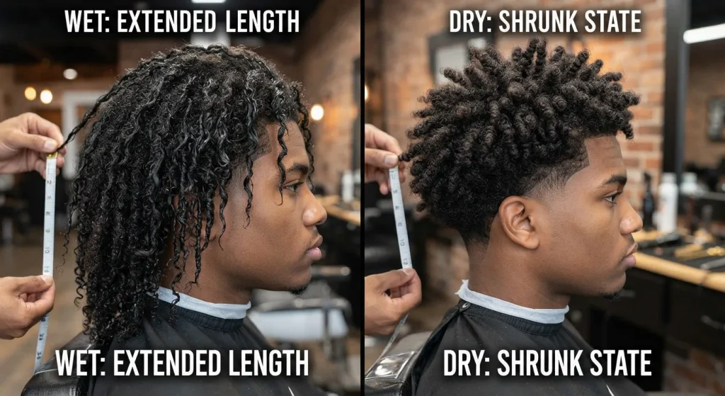 Low Taper Fade Curly Hair: Styles, Tips & Barber Guide 2026 4 Curly hair shrinkage with tighter curls and shorter visible length.