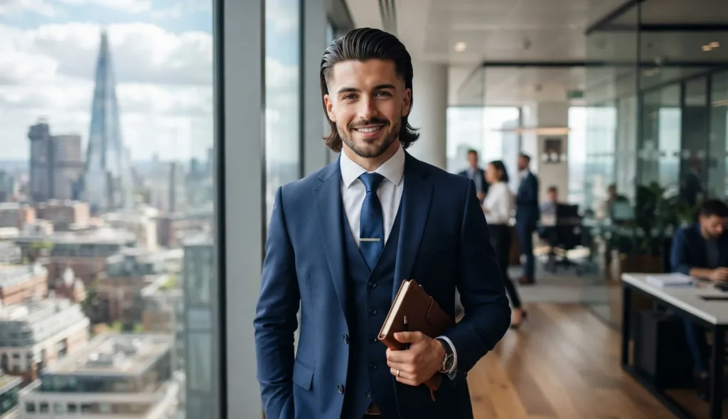 Low Taper Fade Modern Mullet Haircut: The Complete 2026 Guide 9 Slicked back business mullet with low taper fade and layered back