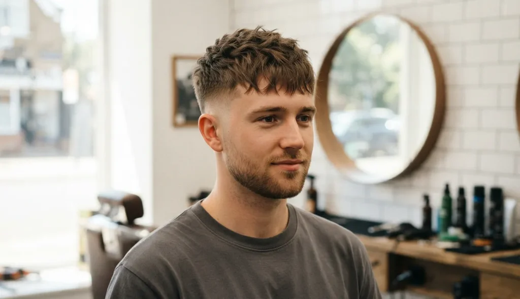 Man with a short textured fringe for fine hair
