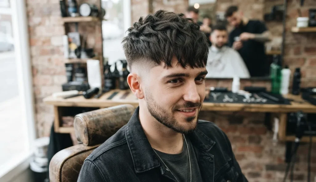Man with a textured fringe and undercut sides