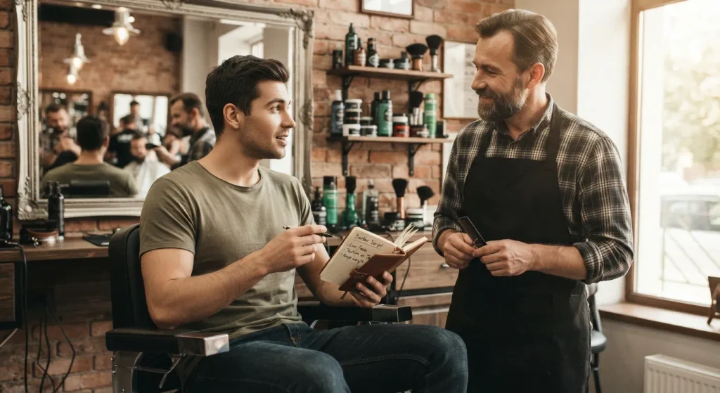Low Burst Fade: The Complete Guide 2026 7 Low burst fade barber script showing how to explain the haircut to a barber