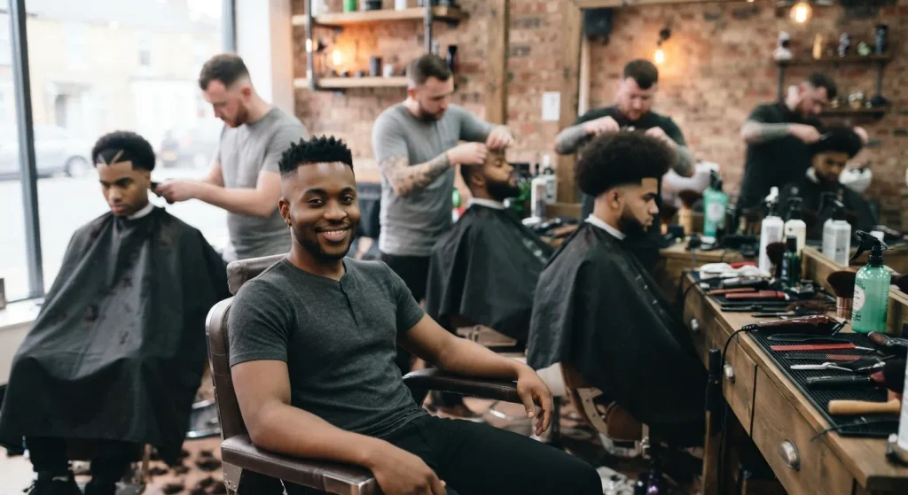 V part afro fade haircut with a defined V shaped part at the nape