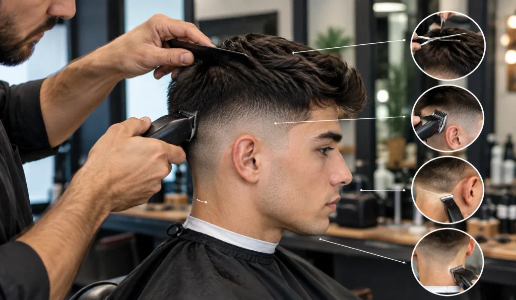 Blowout Taper Textured Fringe: The Complete Barber's Guide 2 Barber cutting a blowout taper textured fringe haircut