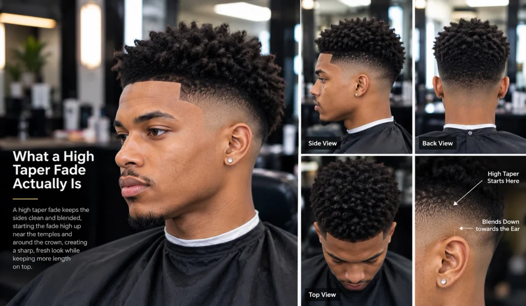 High Taper Fade for Black Male: 12 Styles, Cost, Real Guide 2026 2 What a high taper fade actually is