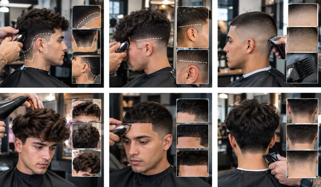 High Taper Fade: What to Ask For, How It Grows Out, and What It Really Costs 6 Man explaining his high taper fade haircut preferences to a barber