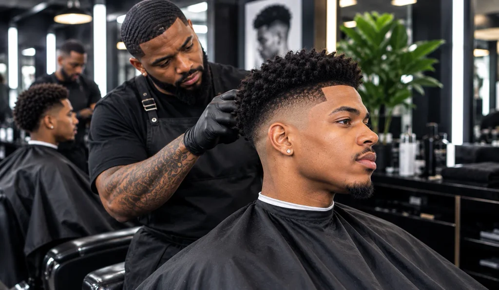 High Taper Fade for Black Male: 12 Styles, Cost, Real Guide 2026 3 High taper fade in Black barbershop